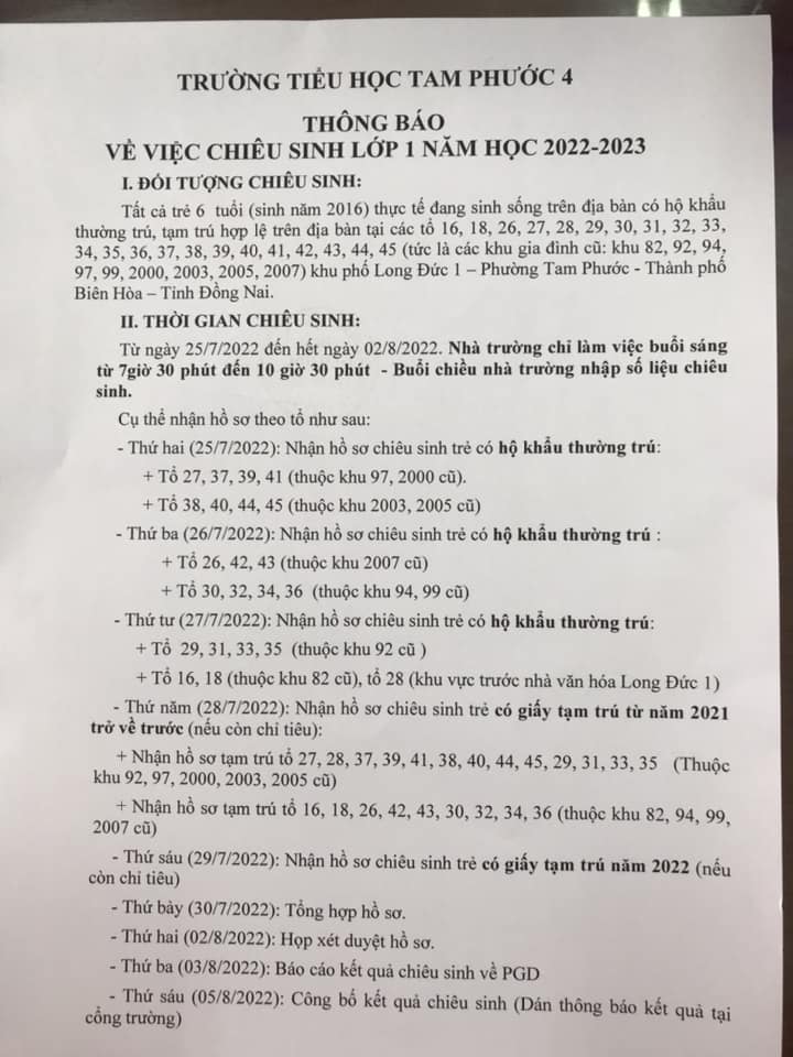 Thông báo chiêu sinh lớp 1 năm học 2022-2023